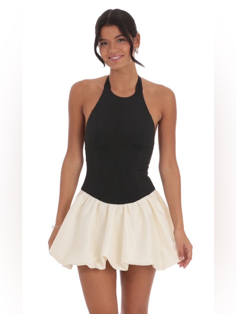 Lucy in the Sky Black and White Halter Neck Bubble Mini Dress Size XS
